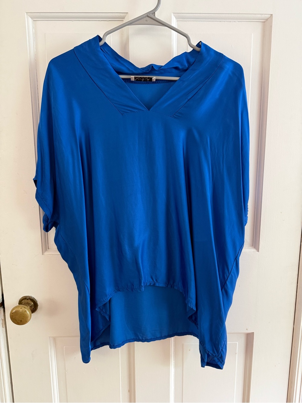 Sofia of Italy - V-Neck Drapey Silky top Cobalt Blue - size L